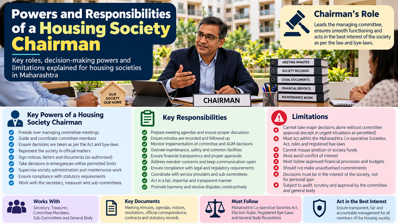 Housing Society Chairman Responsibilities Infographic
